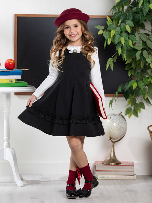 Mia Belle Girls Black Classic Elegance Ruffle Jumper Dress by Kids Couture