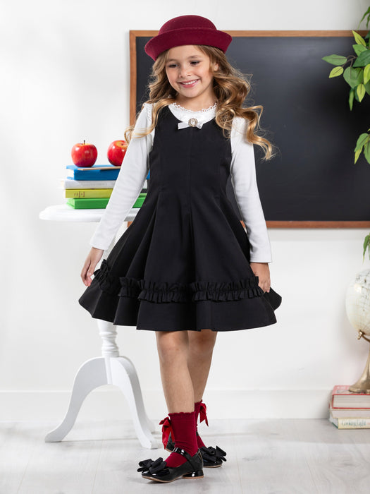Mia Belle Girls Black Classic Elegance Ruffle Jumper Dress by Kids Couture