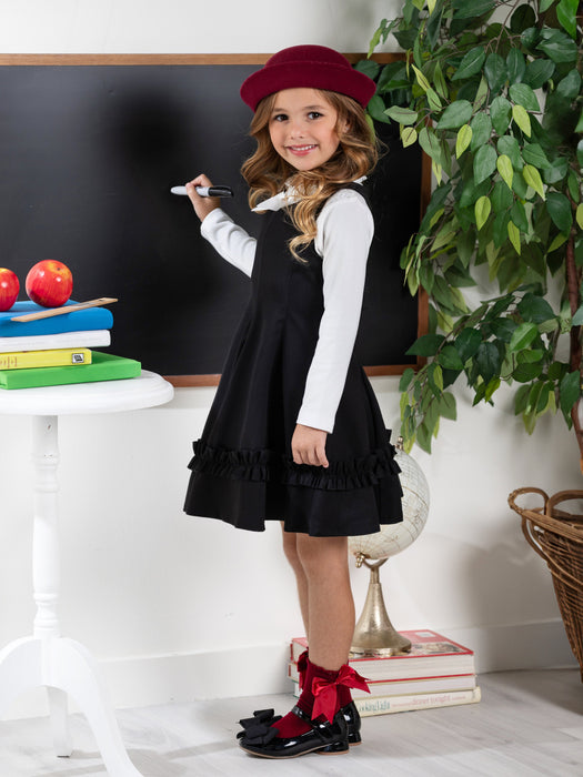 Mia Belle Girls Black Classic Elegance Ruffle Jumper Dress by Kids Couture