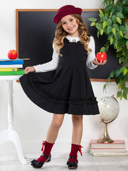 Mia Belle Girls Black Classic Elegance Ruffle Jumper Dress by Kids Couture