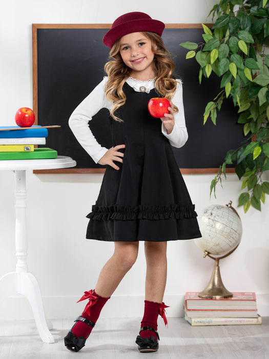 Mia Belle Girls Black Classic Elegance Ruffle Jumper Dress by Kids Couture