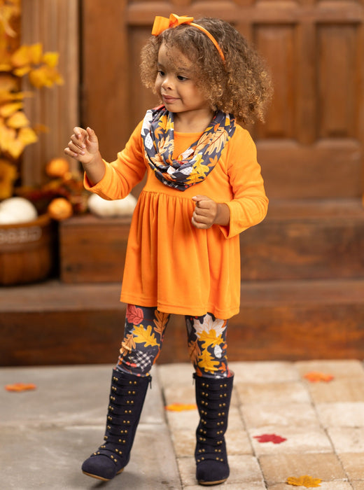 Mia Belle Girls Foliage Fresh Tunic, Scarf and Legging Set