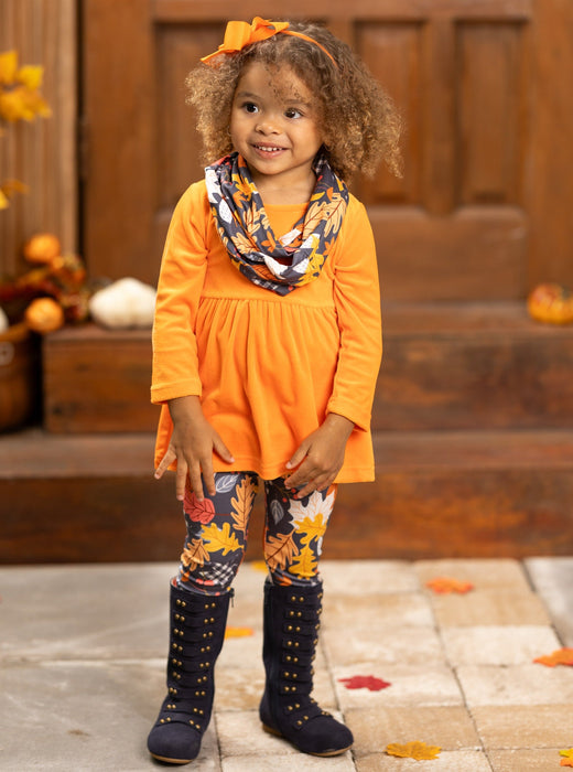 Mia Belle Girls Foliage Fresh Tunic, Scarf and Legging Set