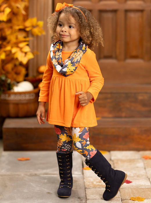 Mia Belle Girls Foliage Fresh Tunic, Scarf and Legging Set