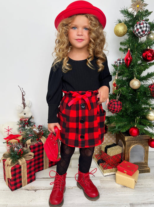 Mia Belle Girls Plaid Present Pocket Skirt Set