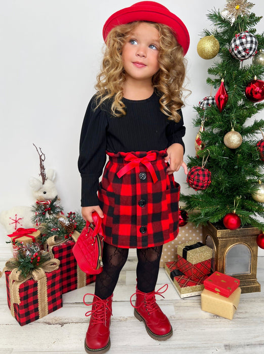 Mia Belle Girls Plaid Present Pocket Skirt Set