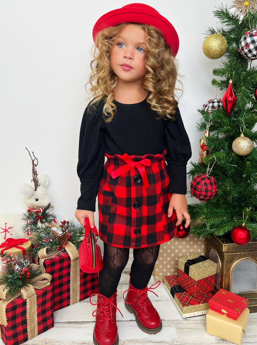 Mia Belle Girls Plaid Present Pocket Skirt Set