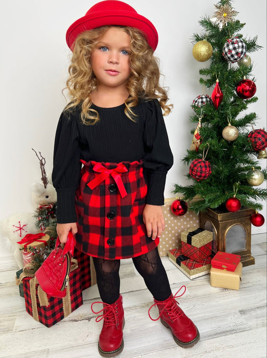 Mia Belle Girls Plaid Present Pocket Skirt Set