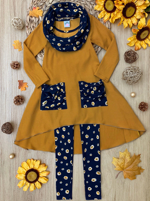 Mia Belle Girls Daisy Dream Dual Pocket Tunic, Scarf and Legging Set