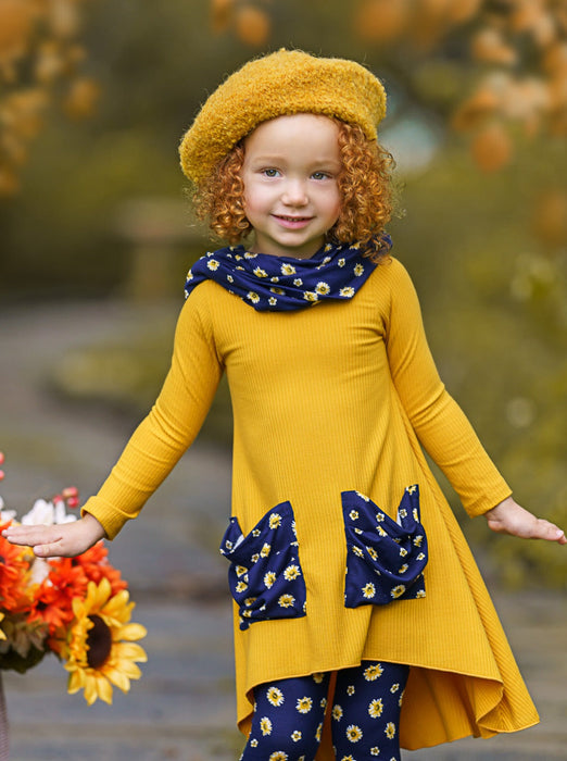 Mia Belle Girls Daisy Dream Dual Pocket Tunic, Scarf and Legging Set