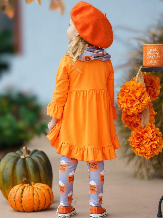 Mia Belle Girls Pumpkin Spice Season Tunic, Scarf and Legging Set