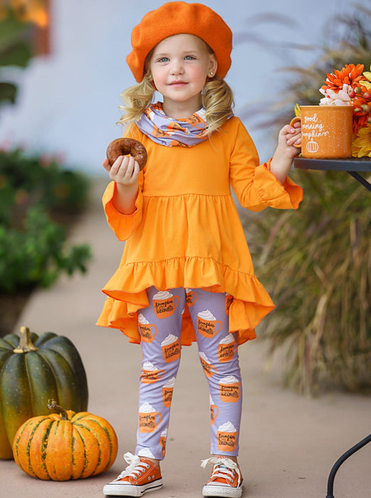 Mia Belle Girls Pumpkin Spice Season Tunic, Scarf and Legging Set