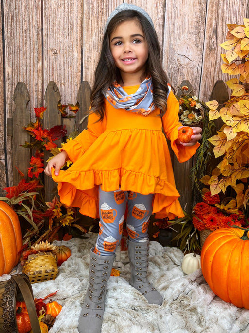 Mia Belle Girls Pumpkin Spice Season Tunic, Scarf and Legging Set