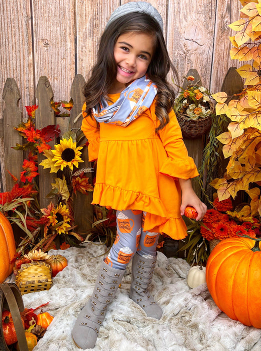 Mia Belle Girls Pumpkin Spice Season Tunic, Scarf and Legging Set