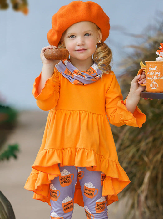 Mia Belle Girls Pumpkin Spice Season Tunic, Scarf and Legging Set