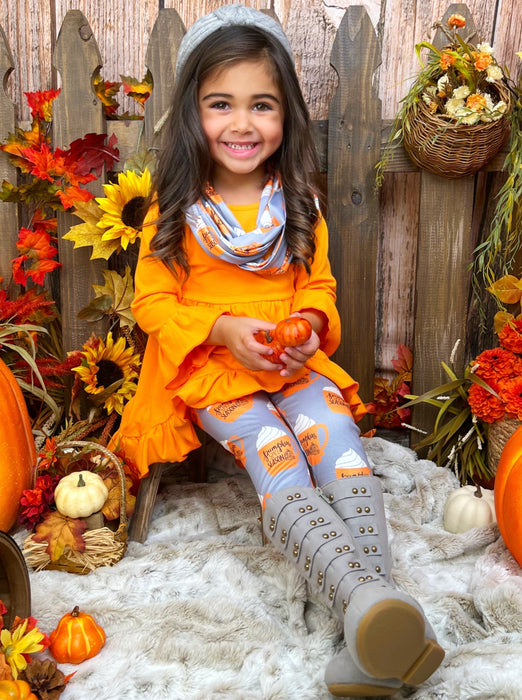 Mia Belle Girls Pumpkin Spice Season Tunic, Scarf and Legging Set