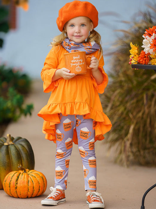 Mia Belle Girls Pumpkin Spice Season Tunic, Scarf and Legging Set