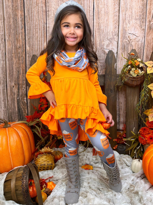 Mia Belle Girls Pumpkin Spice Season Tunic, Scarf and Legging Set