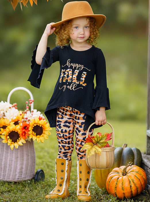 Mia Belle Girls Happy Fall Y'all Stripes and Leopard Print Legging Set