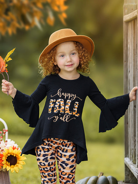 Mia Belle Girls Happy Fall Y'all Stripes and Leopard Print Legging Set