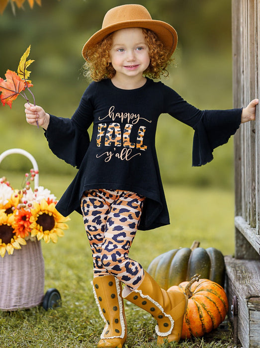 Mia Belle Girls Happy Fall Y'all Stripes and Leopard Print Legging Set