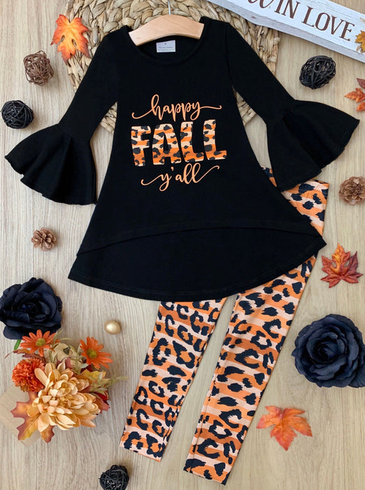 Mia Belle Girls Happy Fall Y'all Stripes and Leopard Print Legging Set