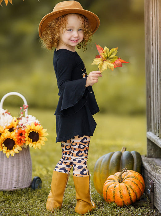 Mia Belle Girls Happy Fall Y'all Stripes and Leopard Print Legging Set