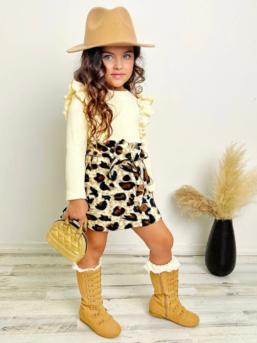 Mia Belle Girls Purrfectly Chic Top and Leopard Print Skirt Set