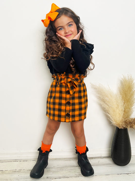 Mia Belle Girls Feels Like Fall Ruffled Top and Checkered Skirt Set