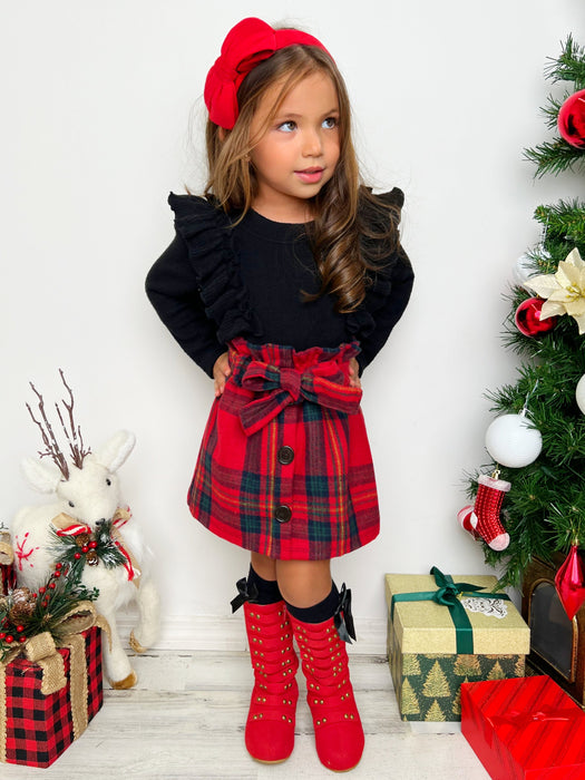 Mia Belle Girls Feels Like Fall Ruffled Top and Plaid Skirt Set