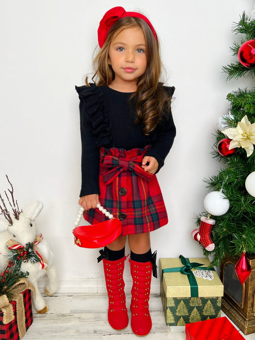 Mia Belle Girls Feels Like Fall Ruffled Top and Plaid Skirt Set