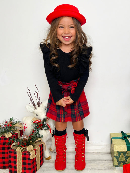 Mia Belle Girls Feels Like Fall Ruffled Top and Plaid Skirt Set