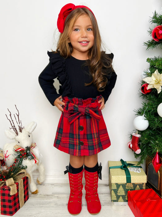 Mia Belle Girls Feels Like Fall Ruffled Top and Plaid Skirt Set