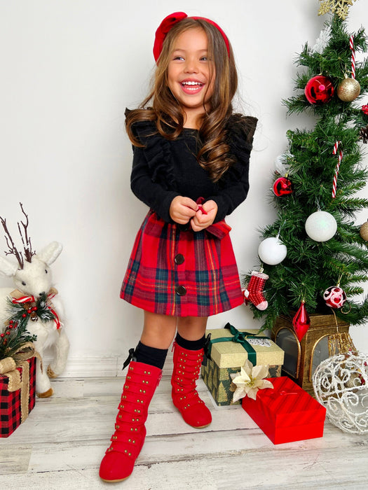 Mia Belle Girls Feels Like Fall Ruffled Top and Plaid Skirt Set