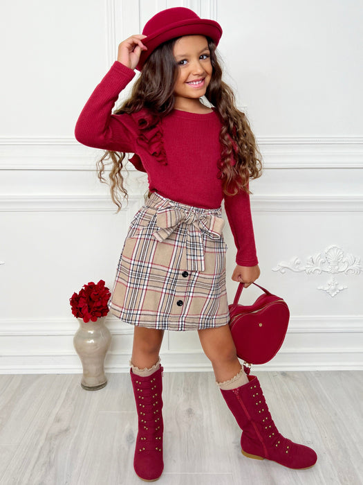 Mia Belle Girls Autumn Chic Girls Ruffled Top and Brushed Fleece Skirt Set