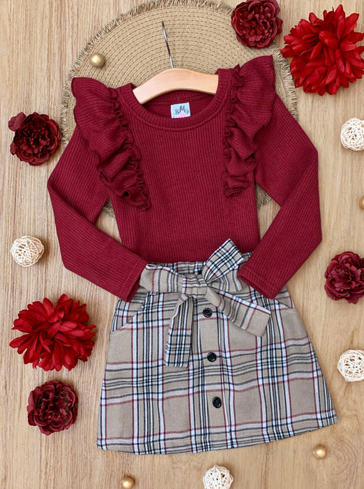 Mia Belle Girls Autumn Chic Girls Ruffled Top and Brushed Fleece Skirt Set