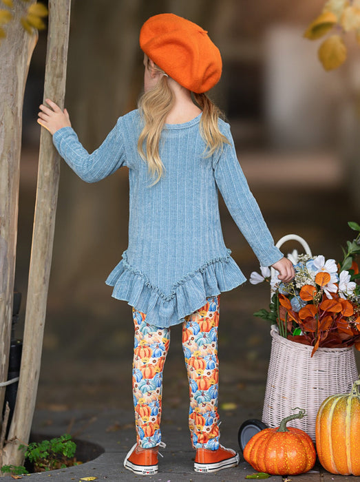 Mia Belle Girls Pumpkin Patch Ruffle Tunic and Legging Set