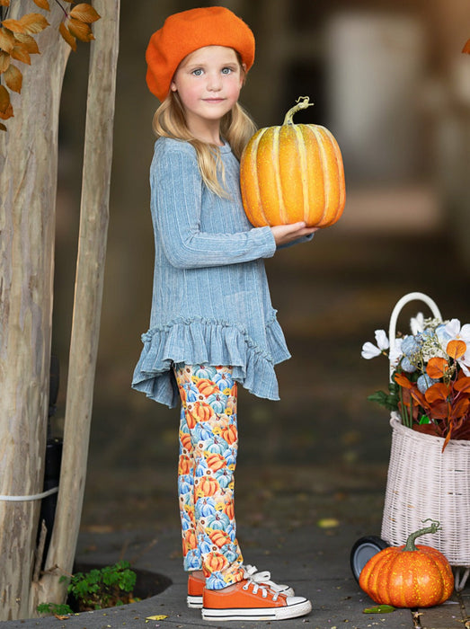 Mia Belle Girls Pumpkin Patch Ruffle Tunic and Legging Set