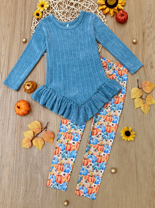 Mia Belle Girls Pumpkin Patch Ruffle Tunic and Legging Set