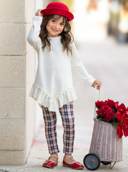 Mia Belle Girls Autumn Breeze Ruffle Tunic and Plaid Legging Set