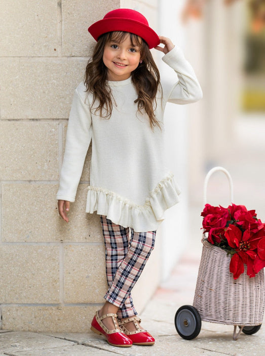 Mia Belle Girls Autumn Breeze Ruffle Tunic and Plaid Legging Set