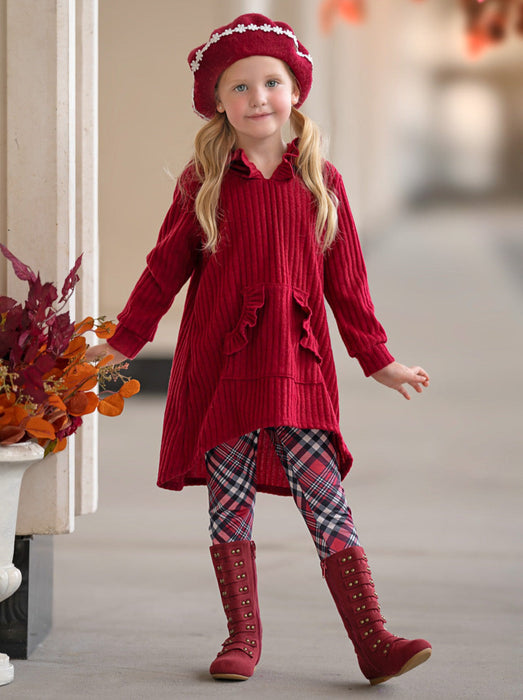 Mia Belle Girls Festive Plaid Girls Hooded Tunic and Legging Set