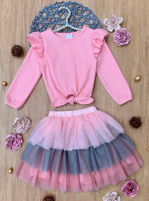 Mia Belle Girls Pink Ruffle Top and Layered Tutu Skirt Set