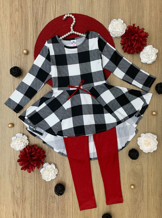 Mia Belle Girls Plaid Hi-Lo Tunic and Legging Set