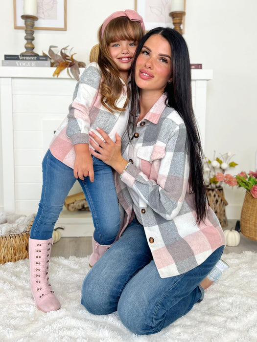 Mia Belle Girls Mommy and Me Cozy Plaid Flannel Shacket