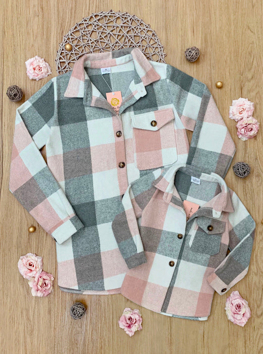 Mia Belle Girls Mommy and Me Cozy Plaid Flannel Shacket