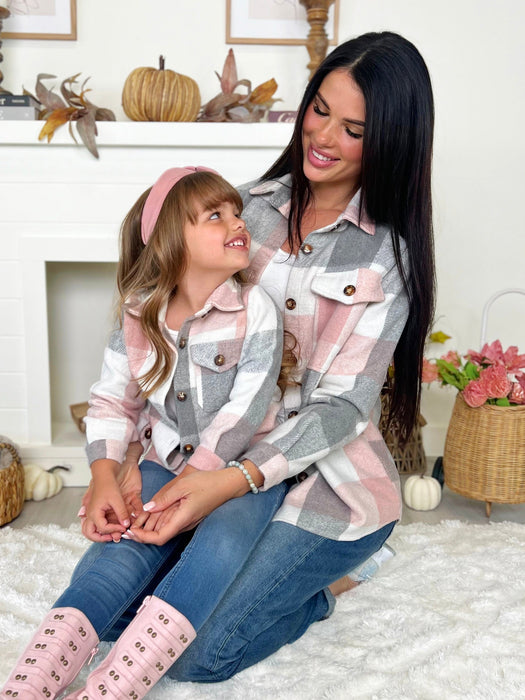 Mia Belle Girls Mommy and Me Cozy Plaid Flannel Shacket