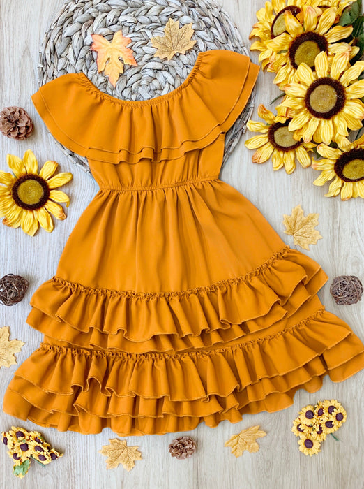 Mia Belle Girls Marigold Sunset Tiered Ruffle Midi Dress