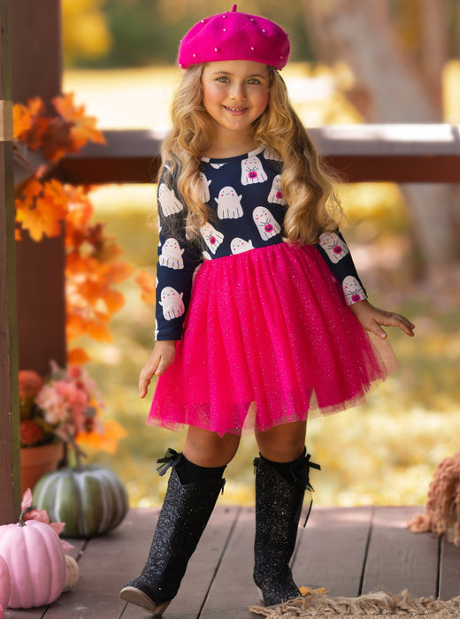 Mia Belle Girls Boo-tiful Twirls Ghost Print Halloween Dress