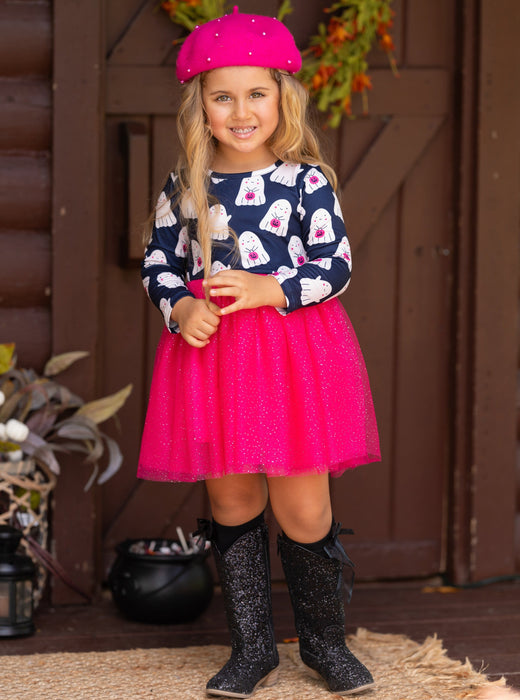 Mia Belle Girls Boo-tiful Twirls Ghost Print Halloween Dress